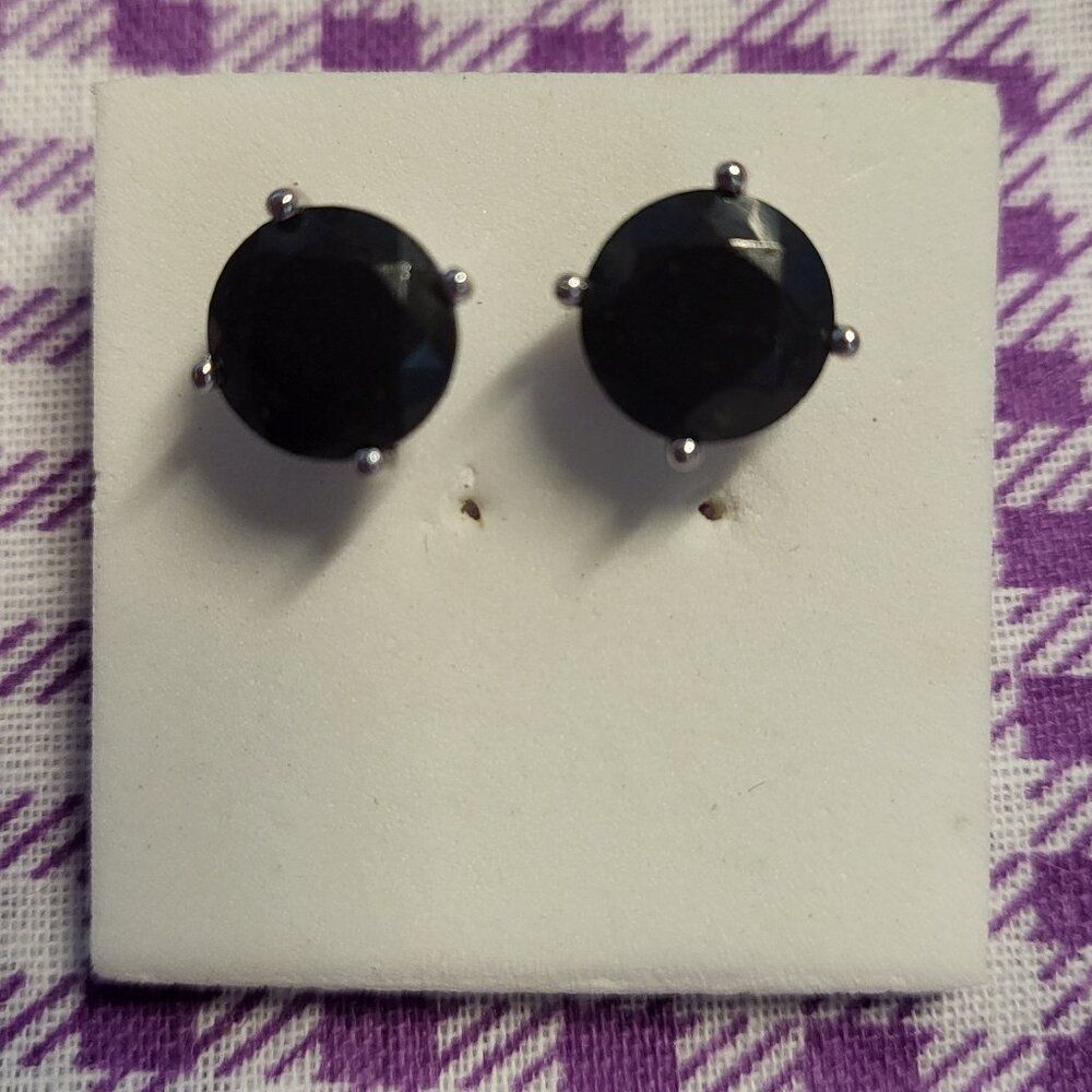 Black Tourmaline Round Stud Earrings in Platinum Over Sterling Silver
